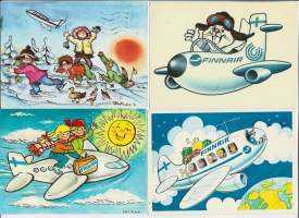 Finnair piirrettyjä  - lentokonepostikortti   postikortti   4 eril
