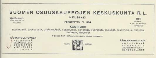 Suomen Osuuskaukkojen Keskuskunta SOK Helsinki 1930  - firmalomake