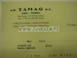 Tamag Oy Ab,Turku  Åbo. Dokument 22.7.1925
