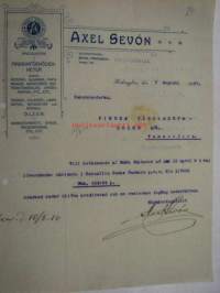 Axel Sevón Specialaffär i Maskinförnödenheter, Helsingfors. Dokument 9.8.1910