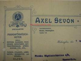 Axel Sevón Specialaffär i Maskinförnödenheter, Helsingfors. Dokument 7.4.1910