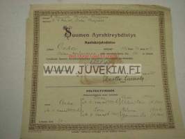 Suomen Ayrshireyhdistys Lehmä &quot;Onka&quot;, omistaja Hannes Palmrot, Partola, Tampere, Kasvattaja O. G. Schildt, Ilola, Suopelto -kantakirjatodistus 1925