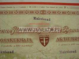 Vaasan Puuvilla Oy, Vaasa 1940, 4 000 mk -osakekirja