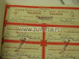 Vaasan Puuvilla Oy, Vaasa 1940, 4 000 mk -osakekirja