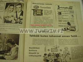 Kotiliesi 1950 nr 3, maalaiskodin keittiö esittelyssä, v 1950. Riepumattojen kutominen, onko teillä keinutuoli?, pehkua, paperia, pahvia vai kunnon kapalot?