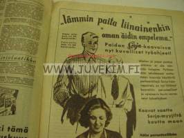 Kotiliesi 1950 nr 3, maalaiskodin keittiö esittelyssä, v 1950. Riepumattojen kutominen, onko teillä keinutuoli?, pehkua, paperia, pahvia vai kunnon kapalot?