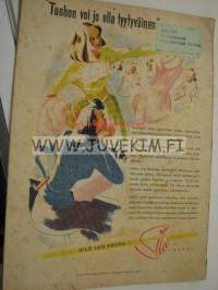 Kotiliesi 1950 nr 3, maalaiskodin keittiö esittelyssä, v 1950. Riepumattojen kutominen, onko teillä keinutuoli?, pehkua, paperia, pahvia vai kunnon kapalot?