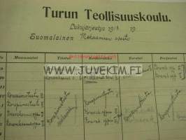 Turun Teollisuuskoulu 1918 -lukujärjestys