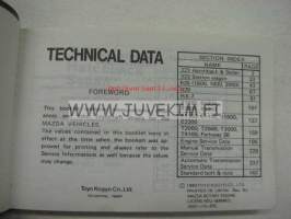 Mazda cars 1982 Technical Data -henkilöautot tekniset tiedot