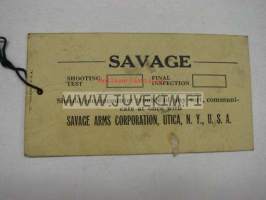 Savage single barrel shotgun -testaus- ja tarkastuslappu