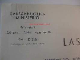 Kansanhuoltoministeriö, 10.10.1940 -asiakirja