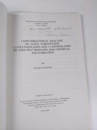 Conformational analysis of alkyl substituted 1.3-oxathiolanes and 1,3-dithiolanes by nmr spectroscopy and chemical equilibration (signeerattu, tekijän omiste)