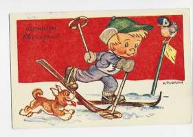 Voittaminen  sign Arnold Tilgmann  - postikortti sotilaspostikortti  kulkenut merkki pois
