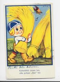 Kultatähkä onnen tuo  sign Arnold Tilgmann  - postikortti  kulkenut 1945 merkki pois