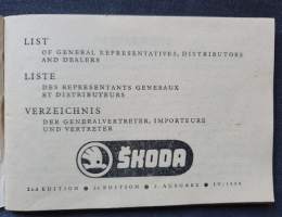 ŠKODA - SERVICE. List of general representatives, distributors and dealers 1959.