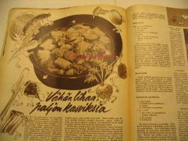 Kotiliesi 1953 nr 22, Kylmäkoski Oy:n mainos, kohti kevyempää kotitaloutta, puikoilla pukinkontiin mm.nuken takki, potkuhosut ja myssy, pannumyssy