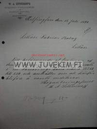 W.A. Sittnikoff&#039;s Skrädderi-Etablissement  Helsingfors/Helsinki 15.7.1890 -asiakirja