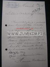 Hannes Wallenius, Helsinki 22.10.1908 -asiakirja