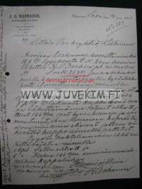 J. F. Wanhanen Kangaskauppa 20.10.1908 -asiakirja