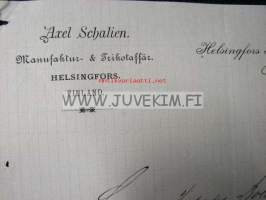 Axel Schalien Helsingfors / Helsinki 11.7.1890 -dokument, asiakirja