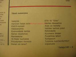 Taitaja 1967 nr 3, Rater tuuliperäsinvene, nahan muotoilua,  Eino Sandelin - Hartola,  Revenge -pienoislaivat. Ossi Lindfors kirjoittama artikkeli Rantasauna