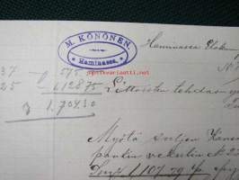 A.Könönen, Hamina, 7.8.1890 -asiakirja