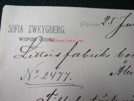 Sofia Zweygberg , Wiborg, (Viipuri) 25.7.1890 -asiakirja, dokument