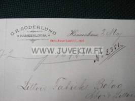 C.R.Söderlund, Hämeenlinna 2.5.1890 -dokument, asiakirja