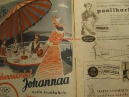 Kotiliesi 1950 nr 12 Kansikuva Martta Wendelin - Juhannus, Virkarouva ja kotirouva, Piha-aita esittäytyy monessa asussa, Paras mansikkahillo, Ajankuvaa 1950, ym.