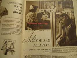 Kotiliesi 1950 nr 6 (Kansi Martta Wendelin, tyttö ja pajunkissat), Kohtusyöpä, Mandi Hannula 70 vuotta, Ajankuvaa kevät 1950, Varo ja varoita lapsia...