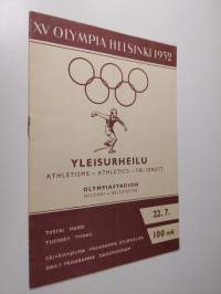 XV Olympia Helsinki 1952 : Yleisurheilu : päiväohjelma tiistai 22.7.