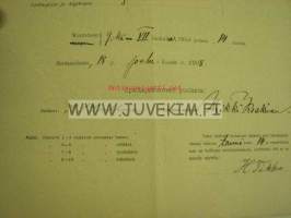 Sortavalan Reaalilyseo lukukausi-todistus K.V. Tikka syyslukukausi 1908