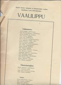 Vaalilippu  Maskun  kunnan valtuuston ja tilintarkastajain vaalissa 7.1.1919