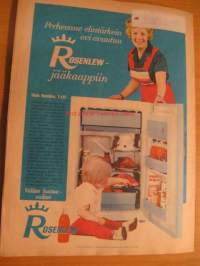 Kotiliesi 1962 nr 17,  Syyskuu . Iskukalusteen värimainos, sisustusteemaa, Wärtsilän Venla emalikasarin koko sivun mainos, Enso -keittö kahden sivun mainos ,