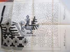 Ompelu-, schmelzi-, nukka- ja batiikkimalleja (Mönster för sömnad, Schmeltz, flossa &amp; batik) -kansiossa malliarkkeja, kaikki näkyvät kuvissa