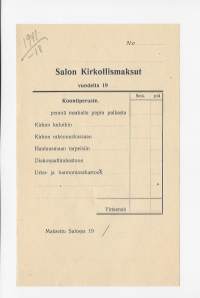 Salon Kirkollismaksut  1918 - firmalomake