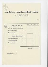 Nousiaisten seurakunnalliset maksut  v  1917- 1918 -  firmalomake