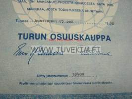 Turun Osuuskauppa -osuuskirja 100 mk 1986