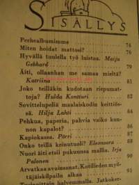 Kotiliesi 1950 nr 3, maalaiskodin keittiö esittelyssä, v 1950. Riepumattojen kutominen, onko teillä keinutuoli?, pehkua, paperia, pahvia vai kunnon kapalot?