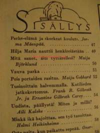 Kotiliesi 1950 nr 2, sisustusarkkitehti Aili Kalske: Uudista, päällystä, millä ja miten?, pois portaiden rasitus, monen mielen myssy