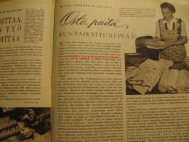 Kotiliesi 1950 nr 2, sisustusarkkitehti Aili Kalske: Uudista, päällystä, millä ja miten?, pois portaiden rasitus, monen mielen myssy