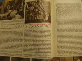 Kotiliesi 1950 nr 8, paras pesukone?, koti pitää kiinni ohjista - G. von Weissenbergin kotona, leipomisen tekniikkaa, Marja leipoo keikauskaakun, Sorja