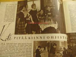 Kotiliesi 1950 nr 8, paras pesukone?, koti pitää kiinni ohjista - G. von Weissenbergin kotona, leipomisen tekniikkaa, Marja leipoo keikauskaakun, Sorja