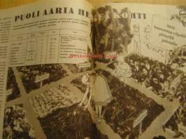 Kotiliesi 1950 nr 8, paras pesukone?, koti pitää kiinni ohjista - G. von Weissenbergin kotona, leipomisen tekniikkaa, Marja leipoo keikauskaakun, Sorja