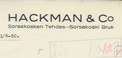 Hackman &amp; Co Sorsakosken Tehdas 1950 - firmalomake