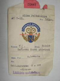 Loimaan Apteekki, 27.7.1957 -apteekkipussi