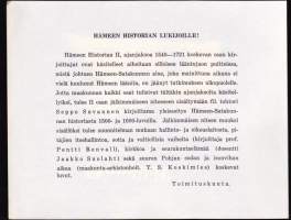 Hämeen historia 2.1. ja 2.2. Noin vuodesta 1540 vuoteen 1721. Ensimmäinen ja toinen nide.