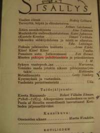 Kotiliesi 1930 nr 18, syyskuun II -numero, sis. mm. seur artikkelit / kuvat / mainokset; Kansikuvitus Martta Wendelin, Välähdyksiä Kreeta Haapasalon elämästä,