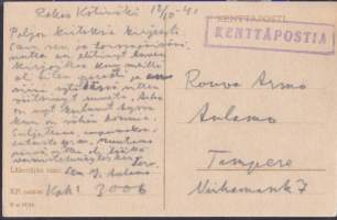 Kenttäpostikortti (N:o 17/10). Kulkenut 12.10.1941.