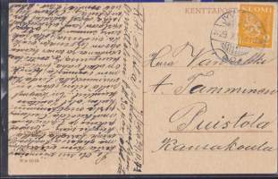 Kenttäpostikortti (Korvikepaussi N:o 19/10). Kulkenut 29.11.1943.
